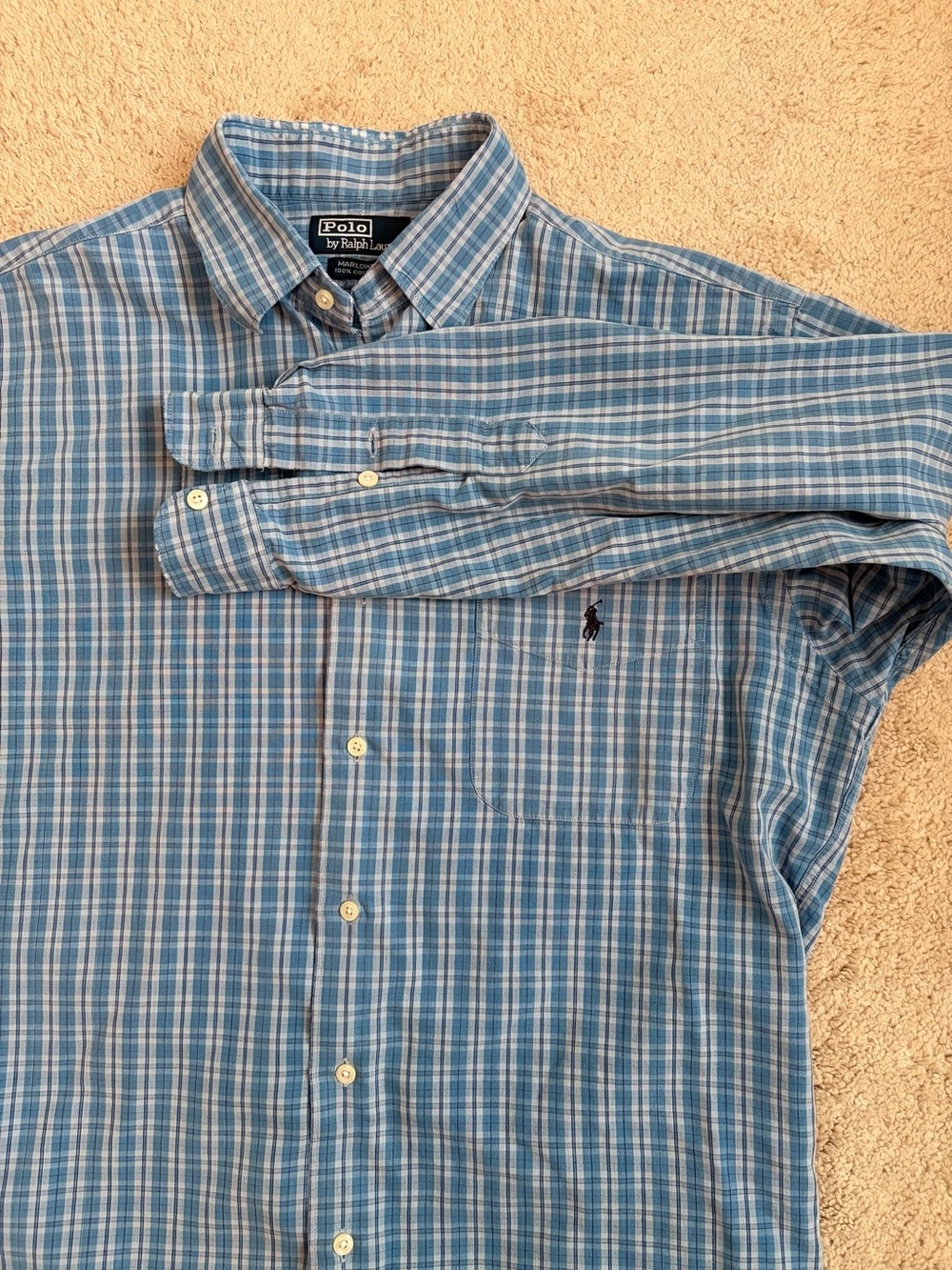 Polo Ralph Lauren Marlowe Shirt Men's M Blue Plaid 100% Cotton Long Sleeve
